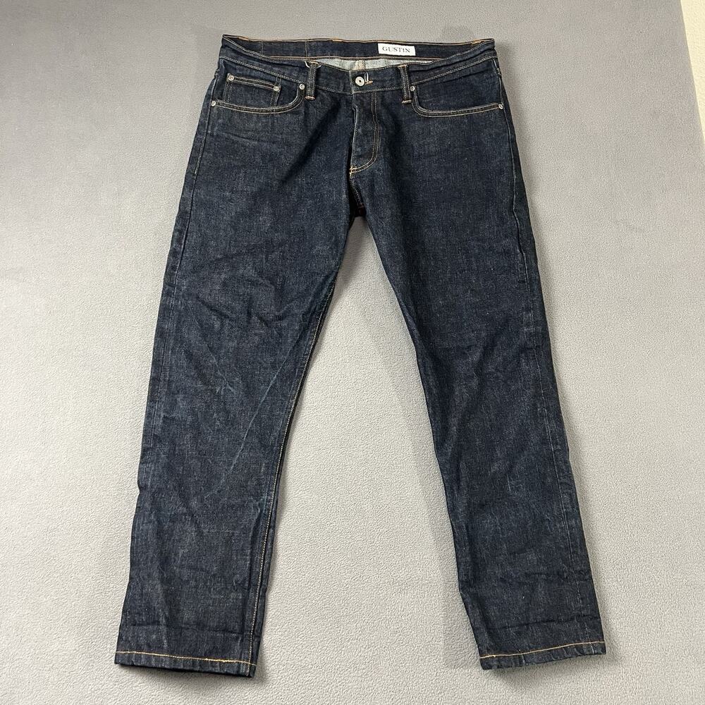 Gustin Jeans Mens 38X29.5 Blue Slim Fit Selvedge Denim Button Fly Dark Wash